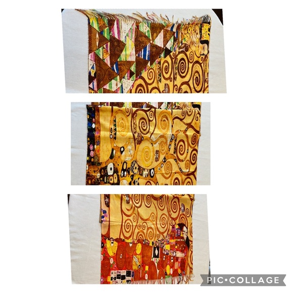 NIB Cashmere-feel Large Fringed Scarf (26 x 76) Gustav Klimt Tree of Life Print - Picture 5 of 10